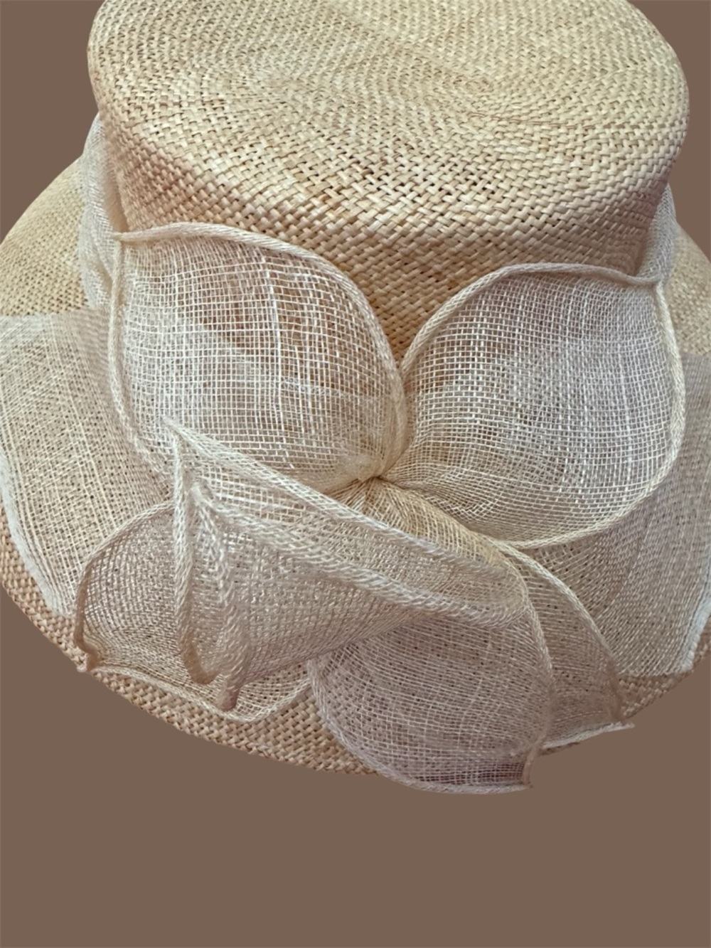 betmar Women's Light Cream Straw Hat with Decorative Bow 21 inches - Picture 2 of 3